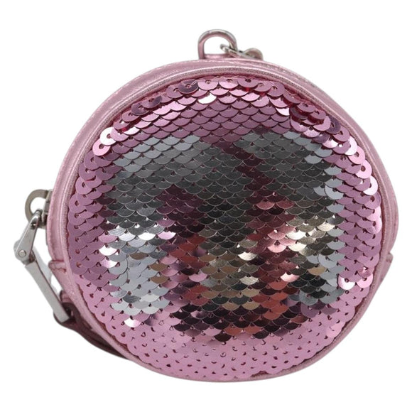Miu Miu Key Holder Pouch Leather Sequins Pink Silver Auth 213189M