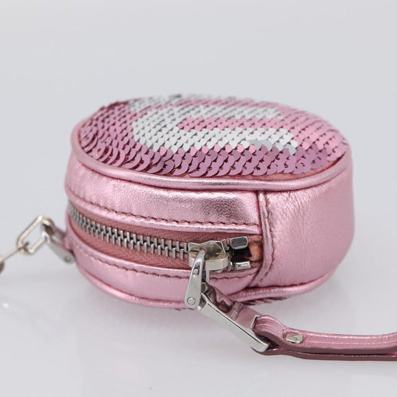Miu Miu Key Holder Pouch Leather Sequins Pink Silver Auth 213189M