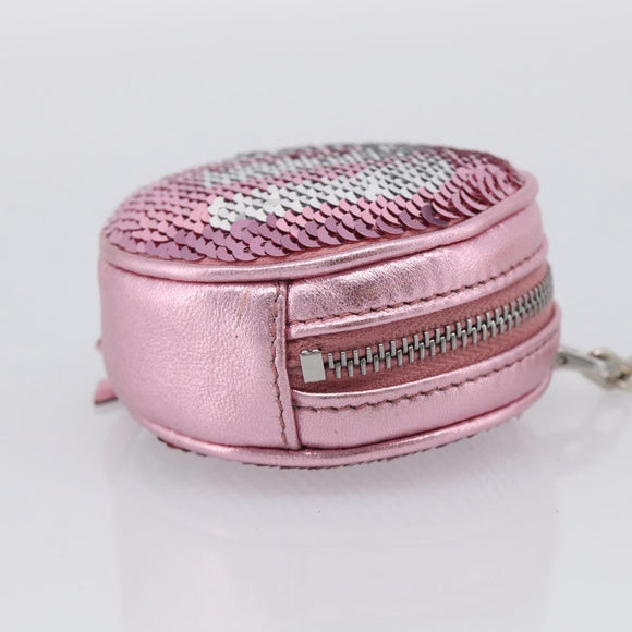 Miu Miu Key Holder Pouch Leather Sequins Pink Silver Auth 213189M