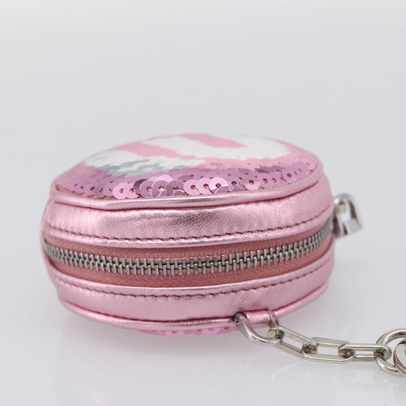 Miu Miu Key Holder Pouch Leather Sequins Pink Silver Auth 213189M