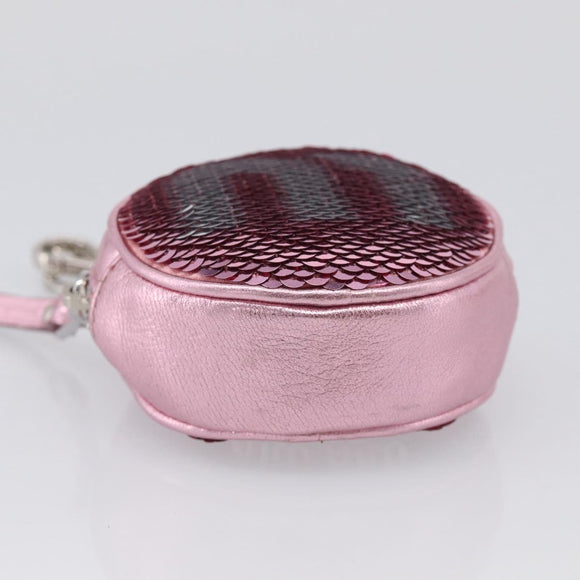 Miu Miu Key Holder Pouch Leather Sequins Pink Silver Auth 213189M