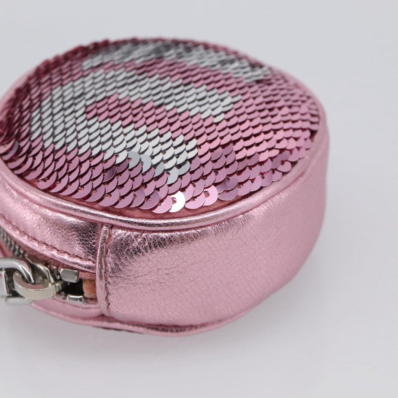 Miu Miu Key Holder Pouch Leather Sequins Pink Silver Auth 213189M