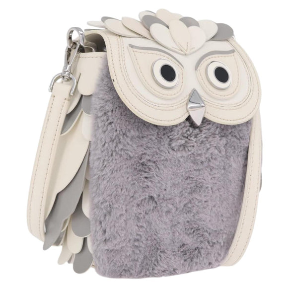 kate spade Otherfoot 3D Owl Shoulder Bag Leather White Silver Auth 213193A