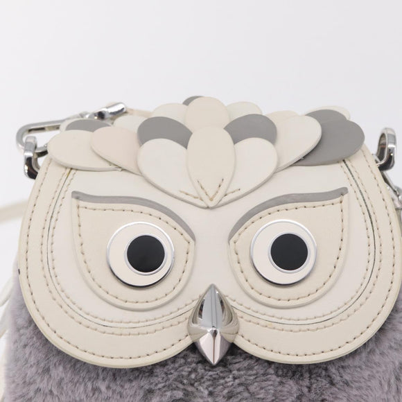 kate spade Otherfoot 3D Owl Shoulder Bag Leather White Silver Auth 213193A