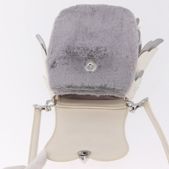 kate spade Otherfoot 3D Owl Shoulder Bag Leather White Silver Auth 213193A