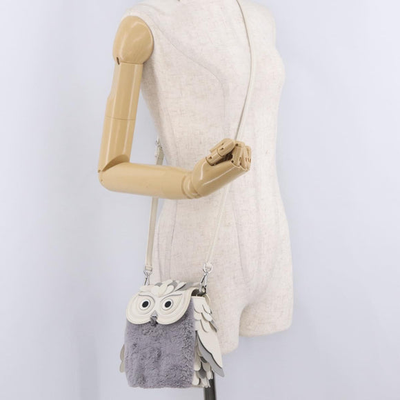 kate spade Otherfoot 3D Owl Shoulder Bag Leather White Silver Auth 213193A