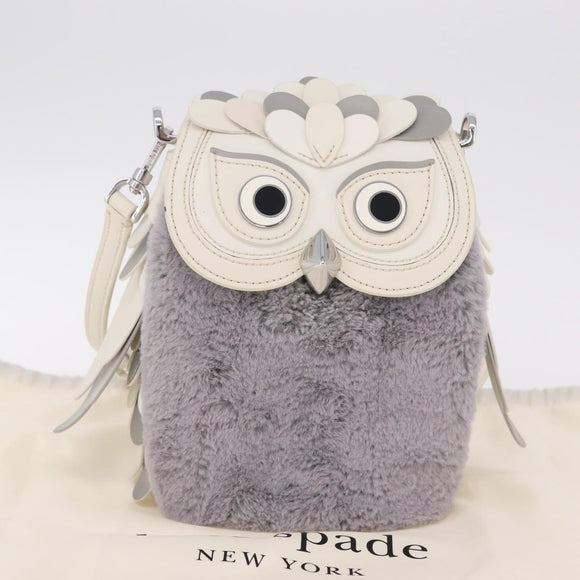 kate spade Otherfoot 3D Owl Shoulder Bag Leather White Silver Auth 213193A