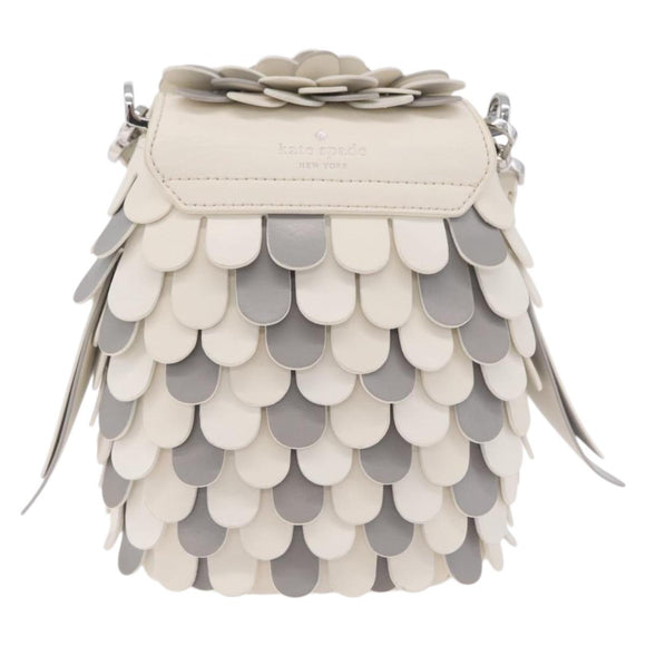kate spade Otherfoot 3D Owl Shoulder Bag Leather White Silver Auth 213193A