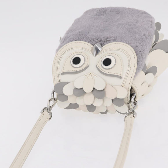 kate spade Otherfoot 3D Owl Shoulder Bag Leather White Silver Auth 213193A