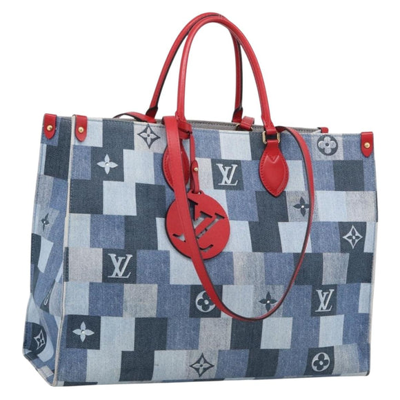 LOUIS VUITTON Monogram Denim On The Go GM Tote Bag Blue M44992 LV Auth 213194V