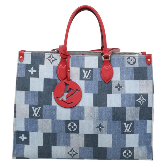 LOUIS VUITTON Monogram Denim On The Go GM Tote Bag Blue M44992 LV Auth 213194V