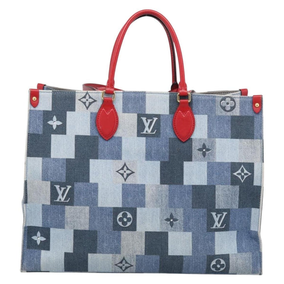 LOUIS VUITTON Monogram Denim On The Go GM Tote Bag Blue M44992 LV Auth 213194V