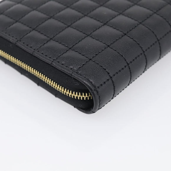 CELINE Long Wallet Leather Gold Black Auth 213198SAM