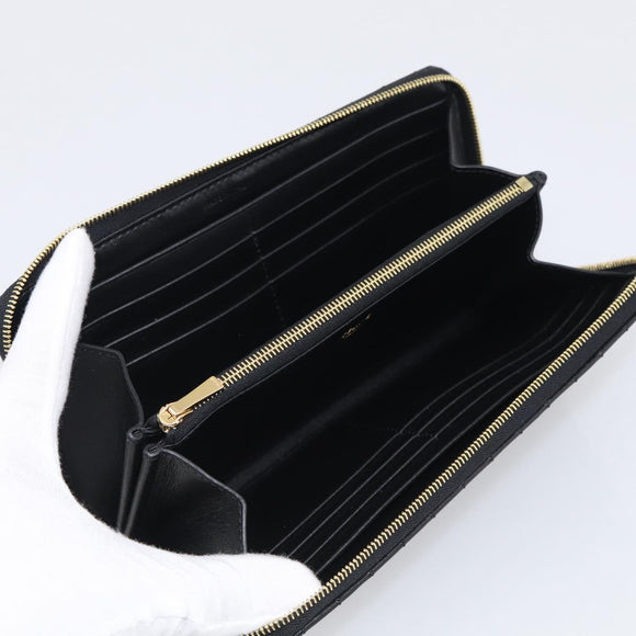 CELINE Long Wallet Leather Gold Black Auth 213198SAM