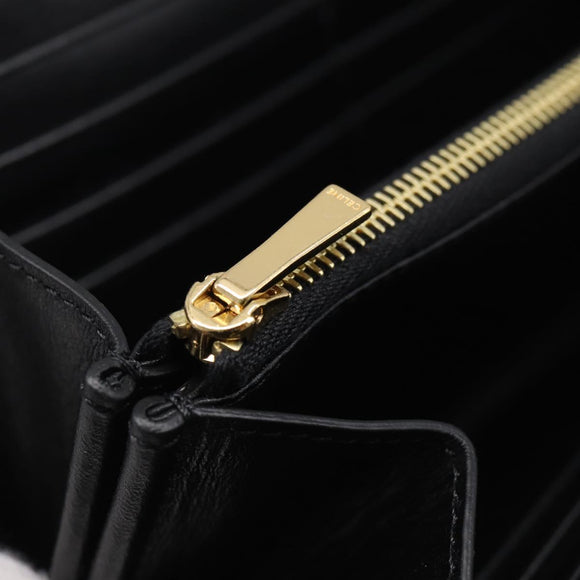 CELINE Long Wallet Leather Gold Black Auth 213198SAM