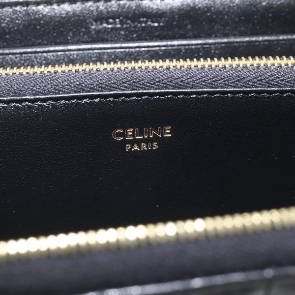 CELINE Long Wallet Leather Gold Black Auth 213198SAM