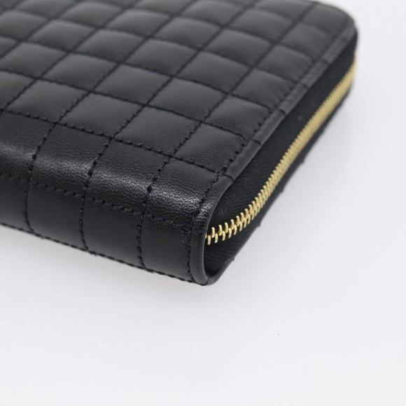 CELINE Long Wallet Leather Gold Black Auth 213198SAM