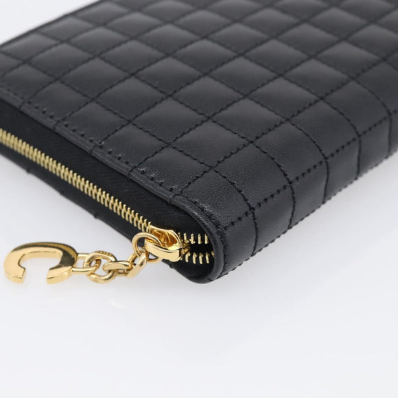 CELINE Long Wallet Leather Gold Black Auth 213198SAM