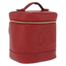 CHANEL Vanity Hand Bag Caviar Skin Red Gold CC Auth 213199A-1