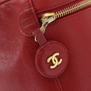 CHANEL Vanity Hand Bag Caviar Skin Red Gold CC Auth 213199A-14