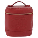 CHANEL Vanity Hand Bag Caviar Skin Red Gold CC Auth 213199A-2