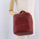 CHANEL Vanity Hand Bag Caviar Skin Red Gold CC Auth 213199A-26