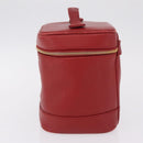 CHANEL Vanity Hand Bag Caviar Skin Red Gold CC Auth 213199A-4