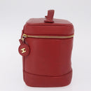 CHANEL Vanity Hand Bag Caviar Skin Red Gold CC Auth 213199A-5