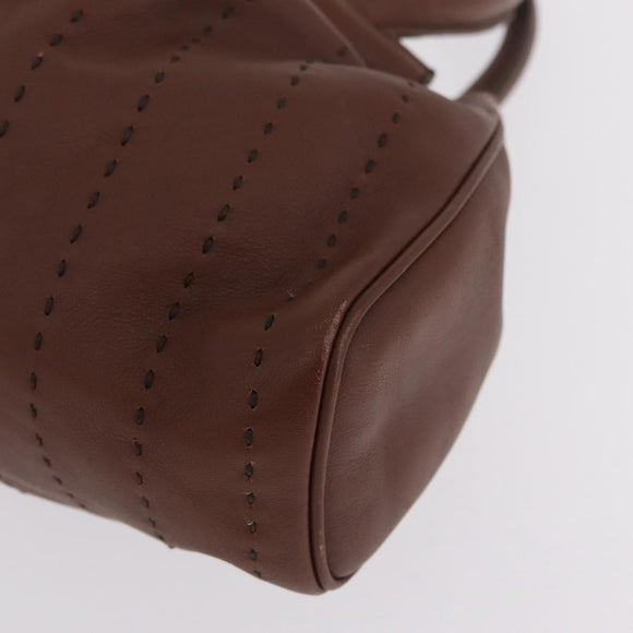 Salvatore Ferragamo Hand Bag Leather Brown Silver Auth 213258A