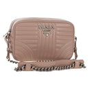 PRADA Chain Shoulder Bag Leather Beige Silver Auth 213290V-1
