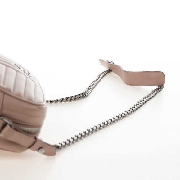 PRADA Chain Shoulder Bag Leather Beige Silver Auth 213290V