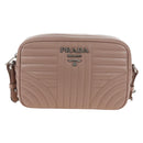 PRADA Chain Shoulder Bag Leather Beige Silver Auth 213290V-2