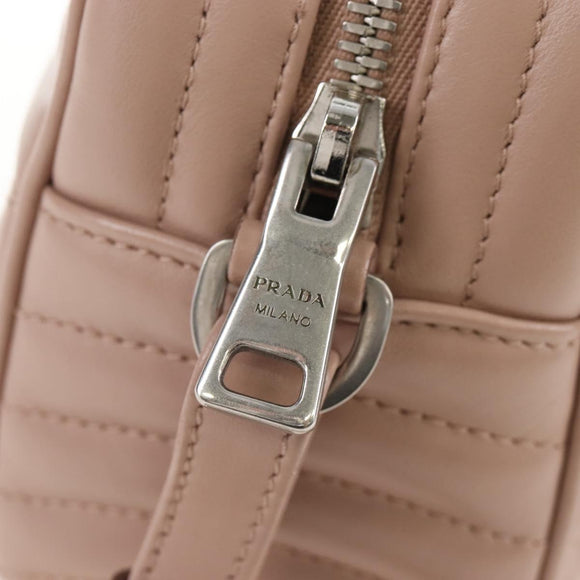 PRADA Chain Shoulder Bag Leather Beige Silver Auth 213290V