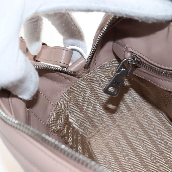 PRADA Chain Shoulder Bag Leather Beige Silver Auth 213290V
