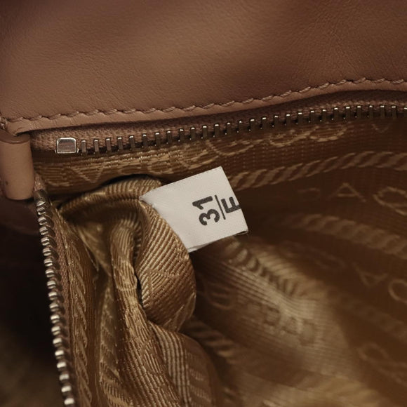 PRADA Chain Shoulder Bag Leather Beige Silver Auth 213290V