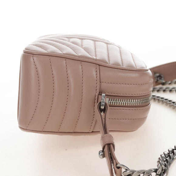 PRADA Chain Shoulder Bag Leather Beige Silver Auth 213290V