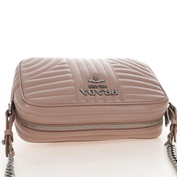 PRADA Chain Shoulder Bag Leather Beige Silver Auth 213290V