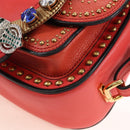 Miu Miu Madras Shoulder Bag Leather Orange Gold Auth 213292M-12