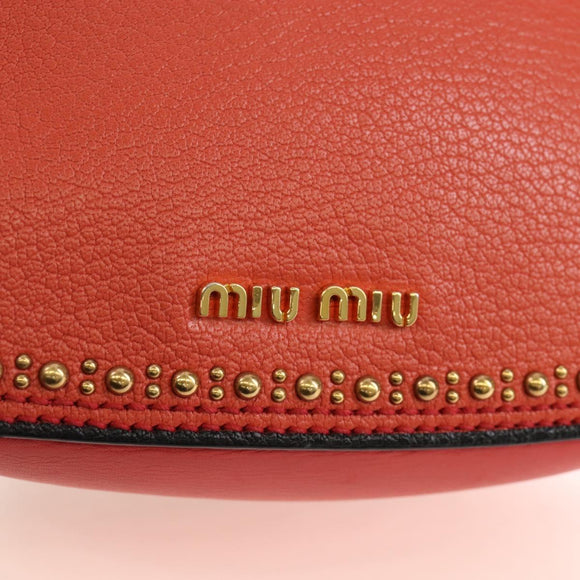 Miu Miu Madras Shoulder Bag Leather Orange Gold Auth 213292M