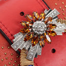 Miu Miu Madras Shoulder Bag Leather Orange Gold Auth 213292M-19