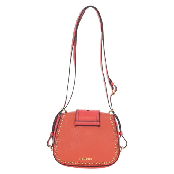 Miu Miu Madras Shoulder Bag Leather Orange Gold Auth 213292M