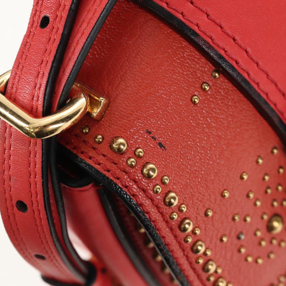 Miu Miu Madras Shoulder Bag Leather Orange Gold Auth 213292M