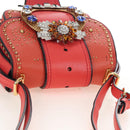 Miu Miu Madras Shoulder Bag Leather Orange Gold Auth 213292M-6
