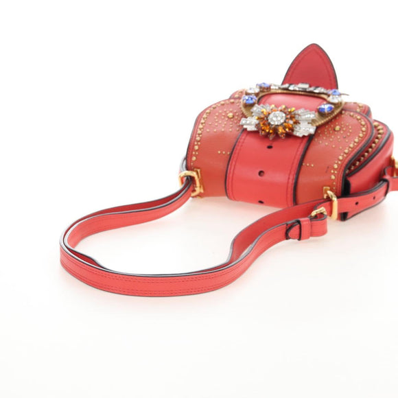 Miu Miu Madras Shoulder Bag Leather Orange Gold Auth 213292M