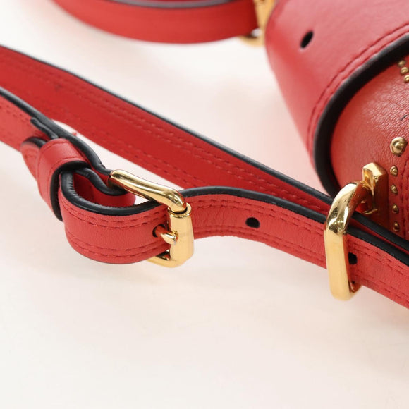 Miu Miu Madras Shoulder Bag Leather Orange Gold Auth 213292M