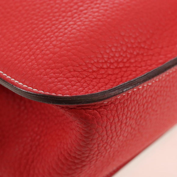 HERMES Arzan 31 Shoulder Bag Taurillon Clemence Red Silver Auth 213295SM