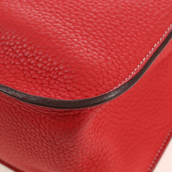 HERMES Arzan 31 Shoulder Bag Taurillon Clemence Red Silver Auth 213295SM