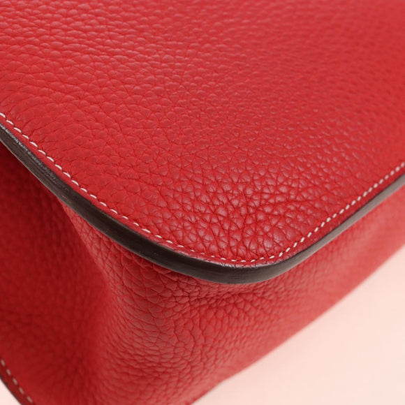 HERMES Arzan 31 Shoulder Bag Taurillon Clemence Red Silver Auth 213295SM