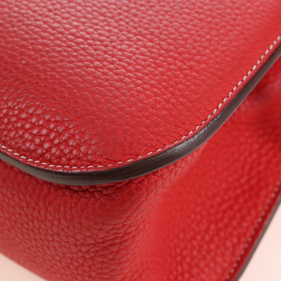 HERMES Arzan 31 Shoulder Bag Taurillon Clemence Red Silver Auth 213295SM