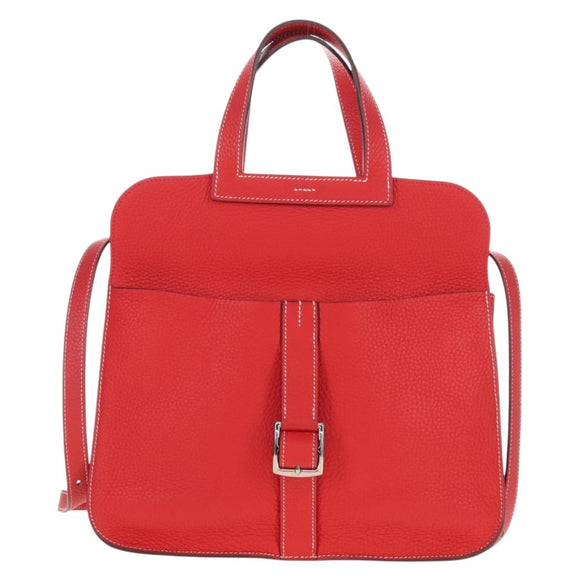 HERMES Arzan 31 Shoulder Bag Taurillon Clemence Red Silver Auth 213295SM